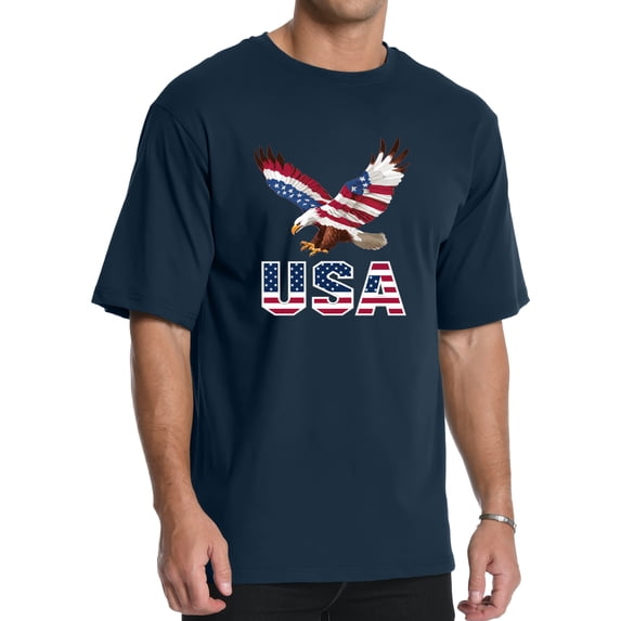 HAOMEILI Patriotic USA Bald Eagle American Flag Graphic T-Shirt