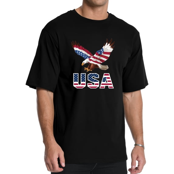 HAOMEILI Patriotic USA Bald Eagle American Flag Graphic T-Shirt