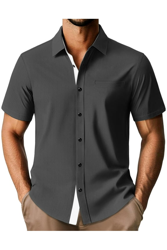 Mens Button Down Short Sleeve Shirts Casual Wrinkle-Free Dress Shirts Summer Beach