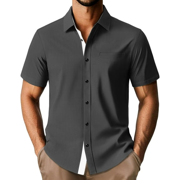 HAOMEILI Mens Button Down Short Sleeve Shirts Casual Wrinkle-Free Dress Shirts Summer Beach