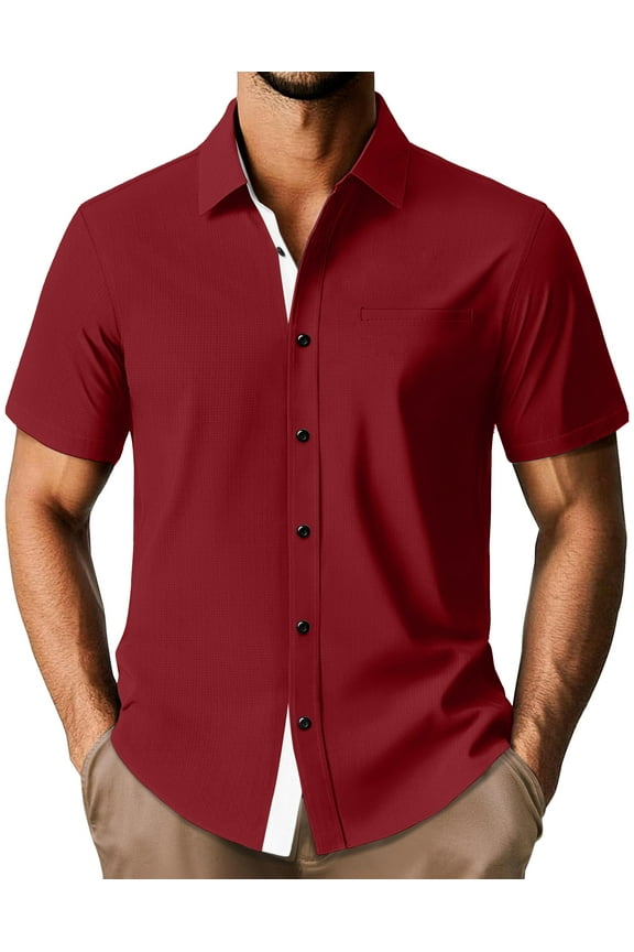 Mens Button Down Short Sleeve Shirts Casual Wrinkle-Free Dress Shirts Summer Beach