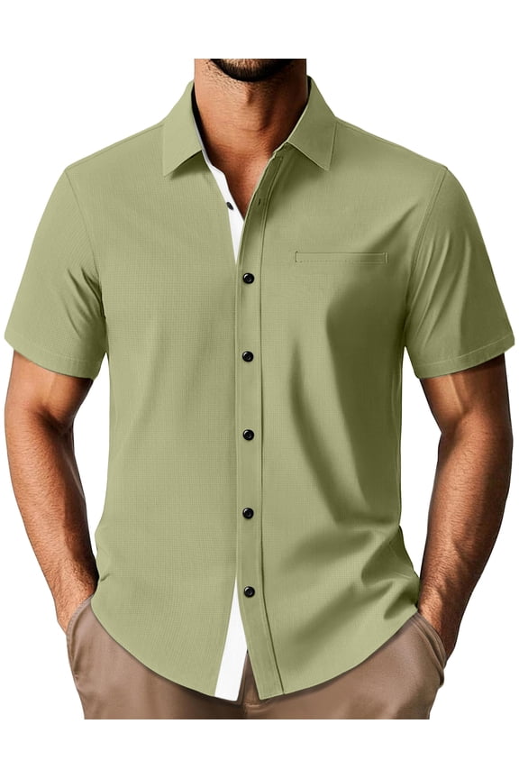 Mens Button Down Short Sleeve Shirts Casual Wrinkle-Free Dress Shirts Summer Beach