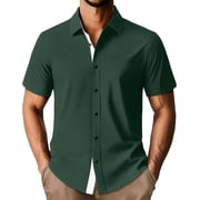 HAOMEILI Mens Button Down Short Sleeve Shirts Casual Wrinkle-Free Dress Shirts Summer Beach