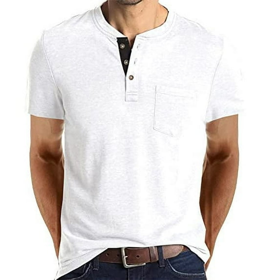 HAOMEILI Mens Casual Short Sleeve Henley Shirts Fashion Button T Shirts with Pocket