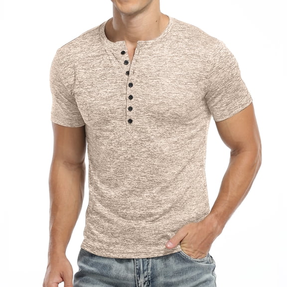 HAOMEILI Men's Casual Stretchy Slim Fit Short Sleeve Henley Shirt