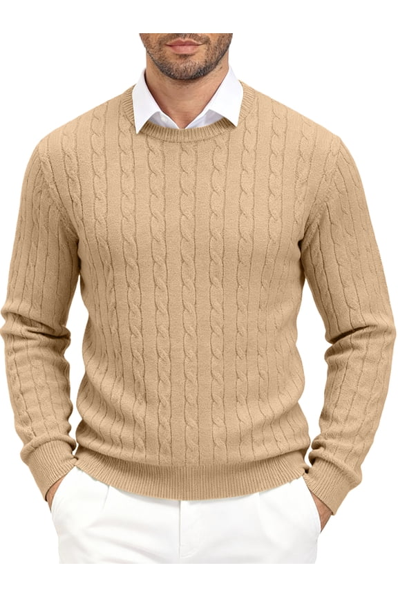 Men's Relaxed Fit Cable Knit Crewneck Sweater