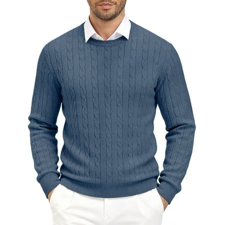 HAOMEILI Men's Relaxed Fit Cable Knit Crewneck Sweater