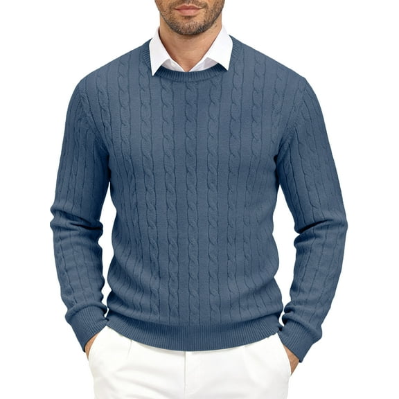 HAOMEILI Men's Relaxed Fit Cable Knit Crewneck Sweater