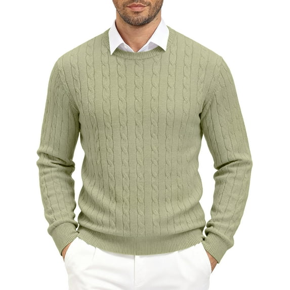 HAOMEILI Men's Relaxed Fit Cable Knit Crewneck Sweater