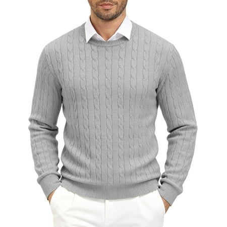 HAOMEILI Men's Relaxed Fit Cable Knit Crewneck Sweater