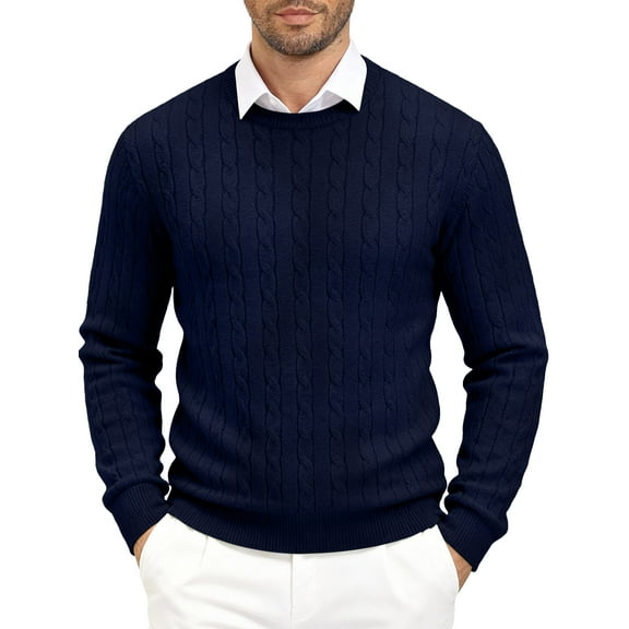 HAOMEILI Men's Relaxed Fit Cable Knit Crewneck Sweater