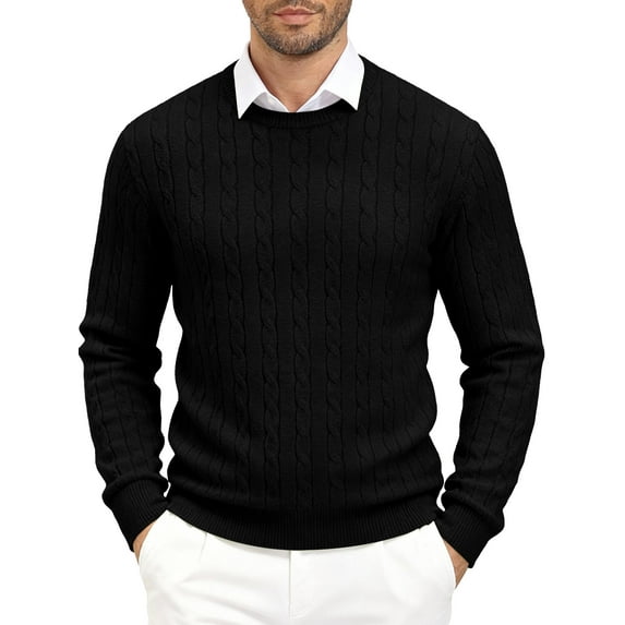 HAOMEILI Men's Relaxed Fit Cable Knit Crewneck Sweater