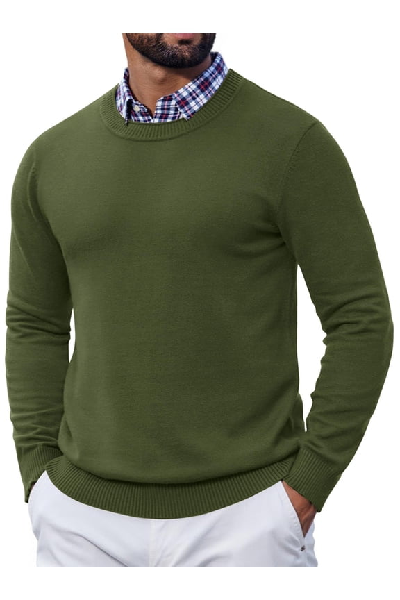 Mens Crewneck Sweater Pullover Knit Sweater Lightweight Sweaters with Ribbing Edge