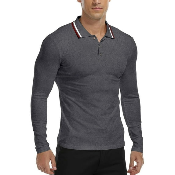 HAOMEILI Mens Knit Polo Shirts Casual Long/Short Sleeve Classic Polo Shirts Button Down Golf Shirts