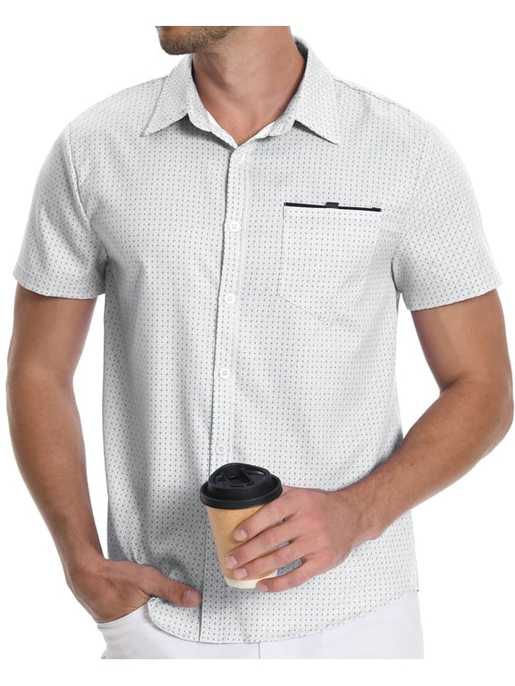 Mens Short Sleeve Casual Button Down Shirts Summer Untucked Dress Shirts with Pocket