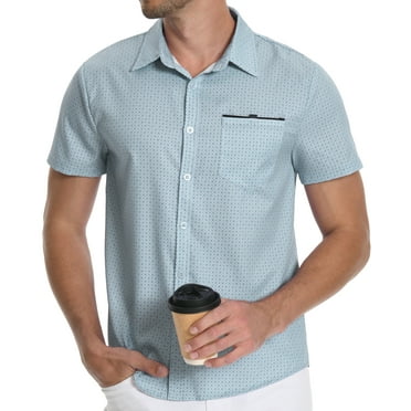 HAOMEILI Mens Short Sleeve Casual Button Down Shirts Summer Untucked Dress Shirts with Pocket