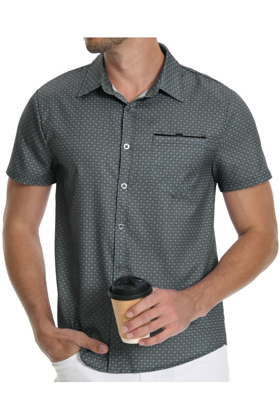 Mens Short Sleeve Casual Button Down Shirts Summer Untucked Dress Shirts with Pocket