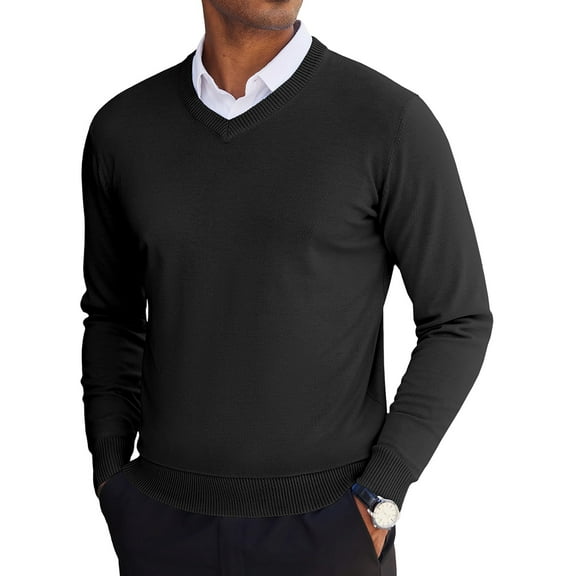 HAOMEILI Mens V Neck Dress Sweater Long Sleeve Slim Fit Fashion Pullover Sweater