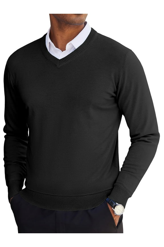 Mens V Neck Dress Sweater Long Sleeve Slim Fit Fashion Pullover Sweater
