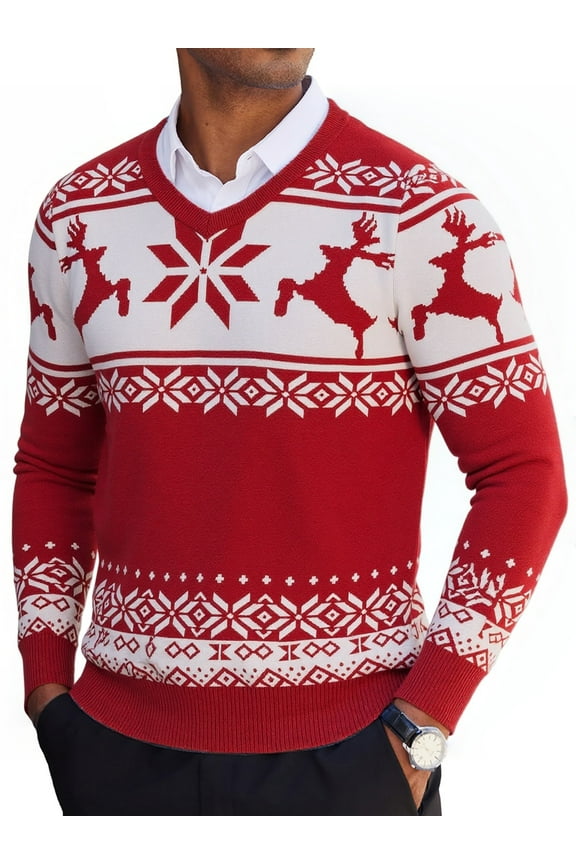 Mens V Neck Dress Sweater Long Sleeve Slim Fit Fashion Pullover Sweater