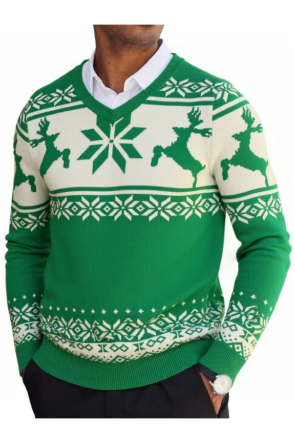 Mens V Neck Dress Sweater Long Sleeve Slim Fit Fashion Pullover Sweater