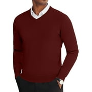 HAOMEILI Mens V Neck Dress Sweater Long Sleeve Slim Fit Fashion Pullover Sweater