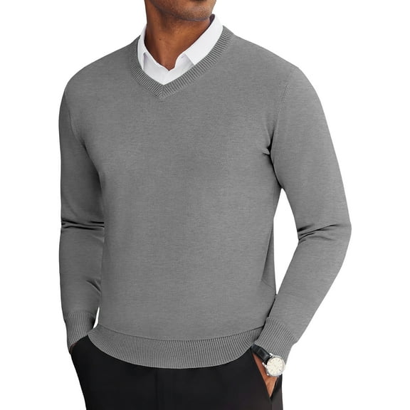 HAOMEILI Mens V Neck Dress Sweater Long Sleeve Slim Fit Fashion Pullover Sweater