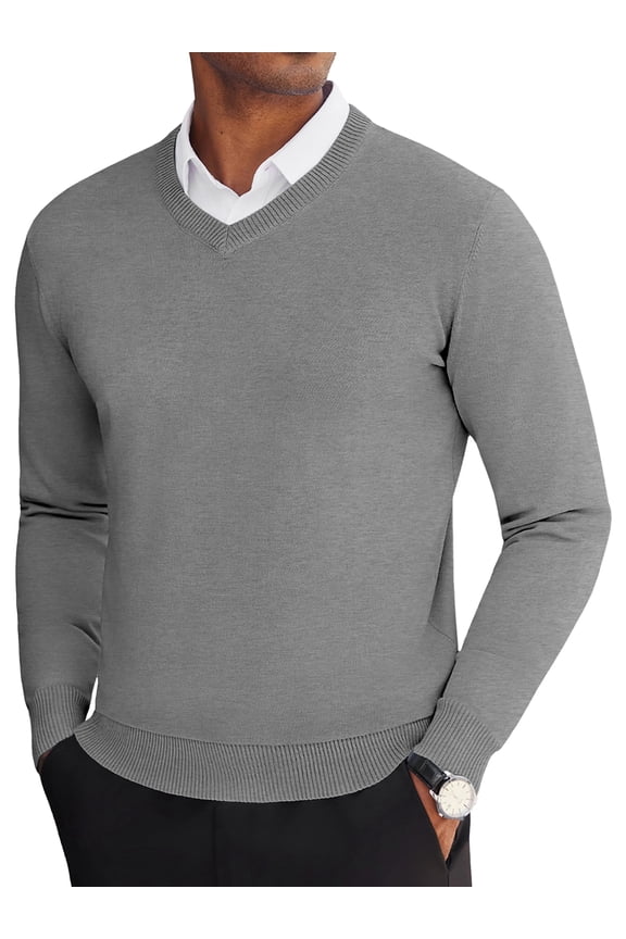 Mens V Neck Dress Sweater Long Sleeve Slim Fit Fashion Pullover Sweater