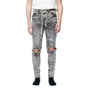 HAOMEILI Stylish Distressed Slim-fit Grey Jeans for Men
