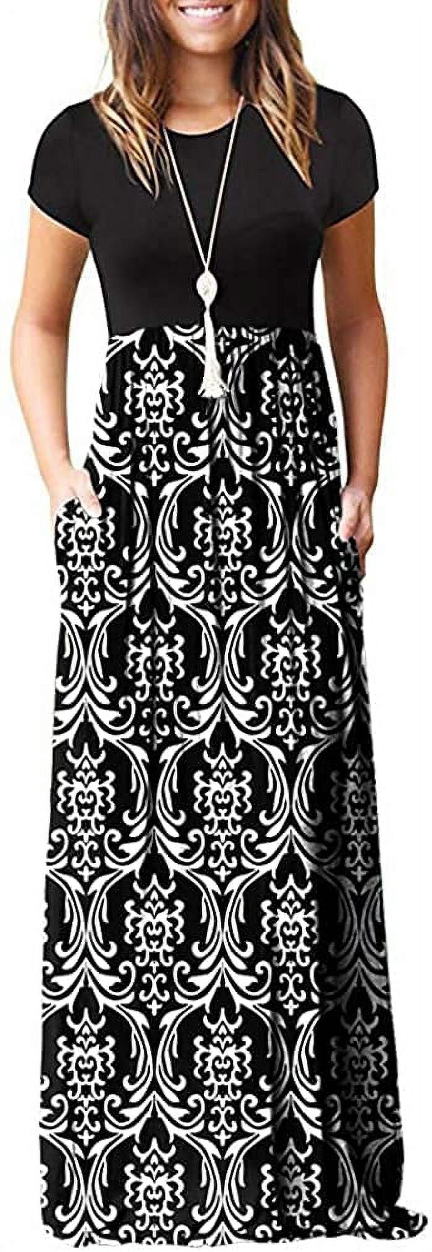 Women Short/Long Sleeve Loose Plain Maxi Dresses Casual Long Dresses with Pockets