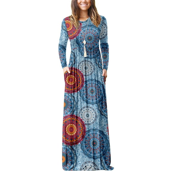 HAOMEILI Women Long Sleeve Loose Plain Maxi Dresses Casual Long Dresses with Pockets