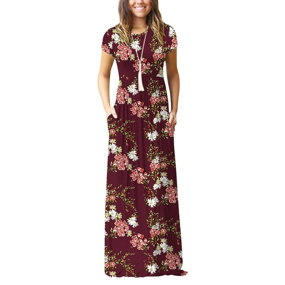 HAOMEILI Women Short Sleeve Loose Plain Maxi Dresses Casual Long Dresses with Pockets