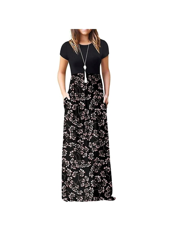 Women's Plus Size Short Sleeve Ruffle Maxi Dress - Casual Loose Long Dress In Soft Stretch Fabric