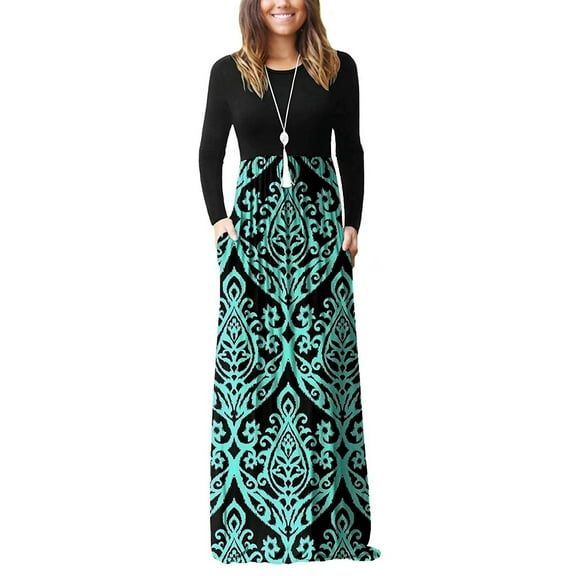 HAOMEILI Women Long Sleeve Loose Plain Maxi Dresses Casual Long Dresses with Pockets