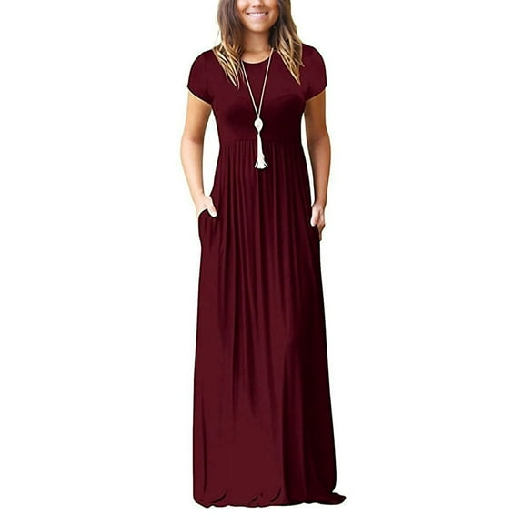 HAOMEILI Women Short Sleeve Loose Plain Maxi Dresses Casual Long Dresses with Pockets