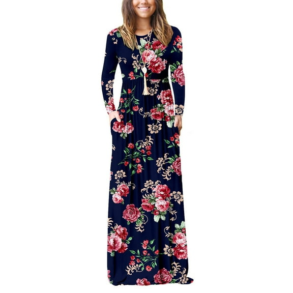 HAOMEILI Women Long Sleeve Loose Plain Maxi Dresses Casual Long Dresses with Pockets