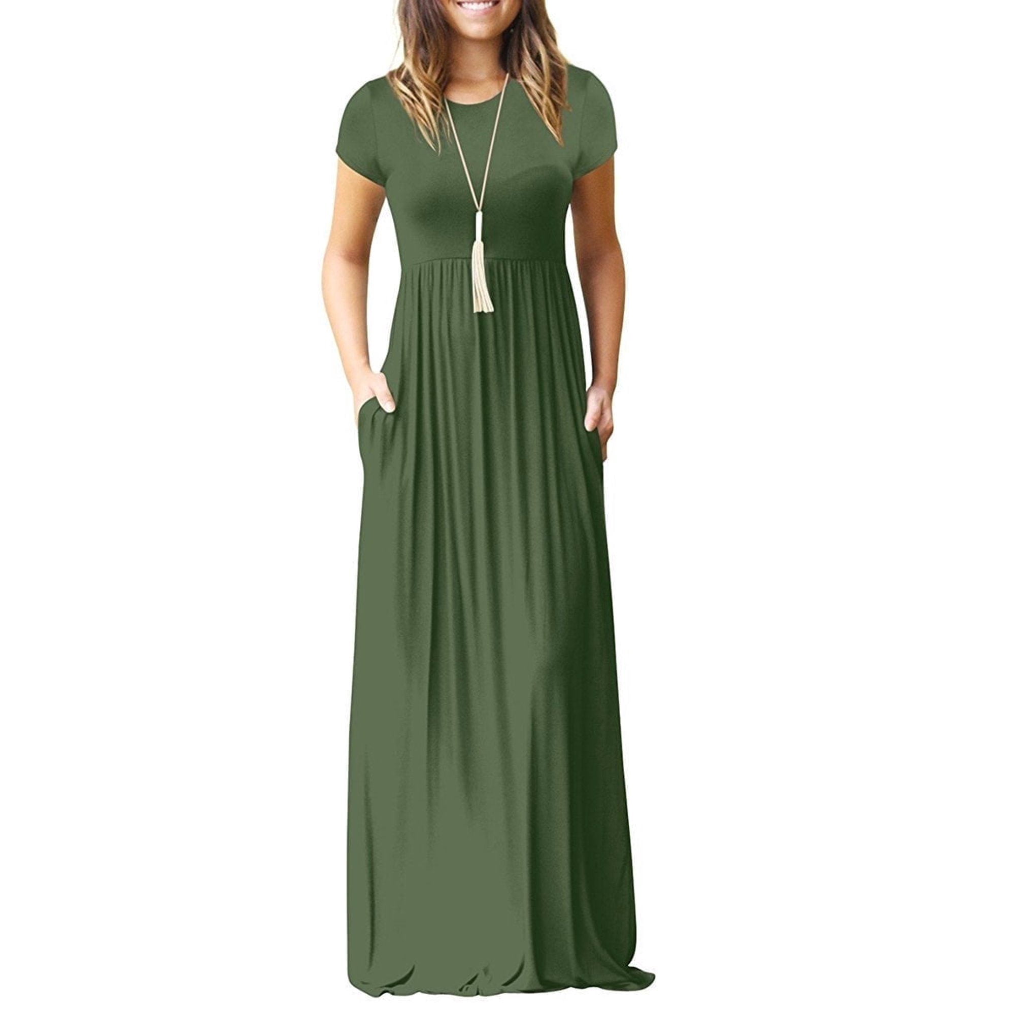Fashion Short Sleeve Crew Neck Plain Loose Maxi Dress