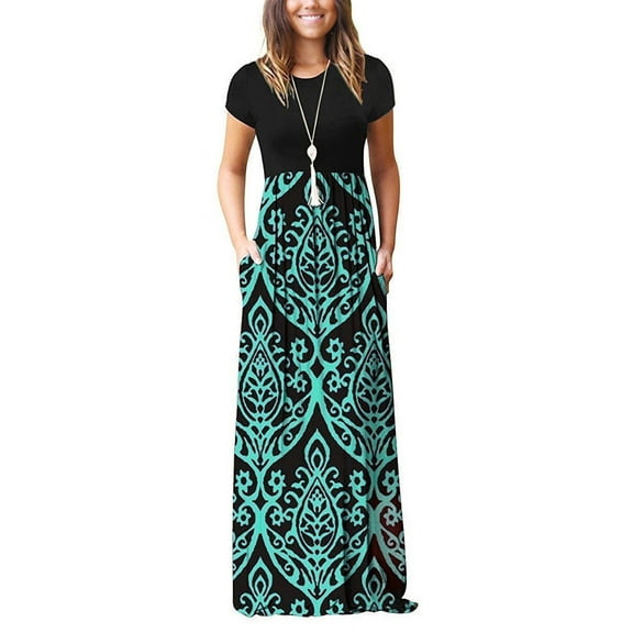HAOMEILI Women Short Sleeve Loose Plain Maxi Dresses Casual Long Dresses with Pockets