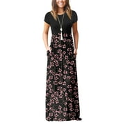 HAOMEILI Women Short Sleeve Loose Plain Maxi Dresses Casual Long Dresses with Pockets