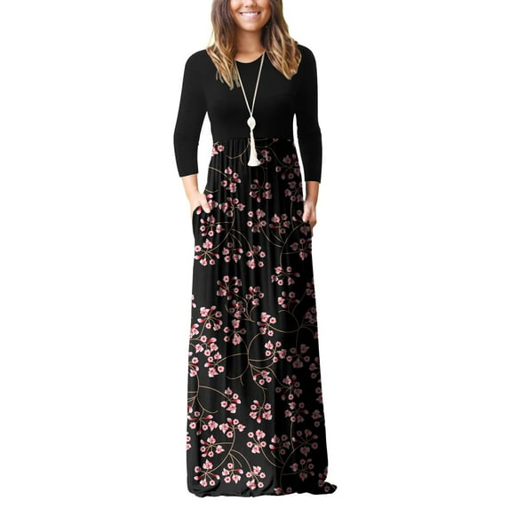 HAOMEILI Women Long Sleeve Loose Plain Maxi Dresses Casual Long Dresses with Pockets