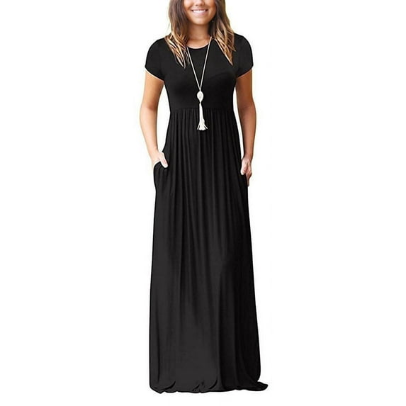 HAOMEILI Women Short Sleeve Loose Plain Maxi Dresses Casual Long Dresses with Pockets
