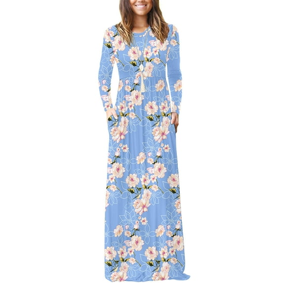 HAOMEILI Women Long Sleeve Loose Plain Maxi Dresses Casual Long Dresses with Pockets