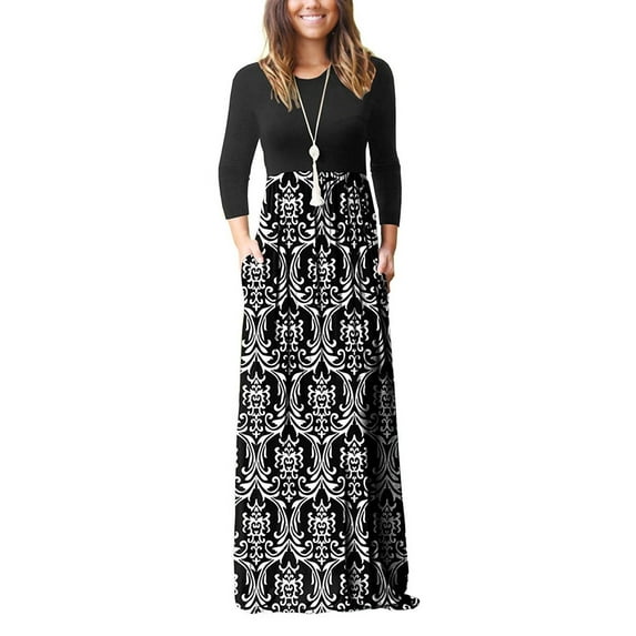 HAOMEILI Women Long Sleeve Loose Plain Maxi Dresses Casual Long Dresses with Pockets