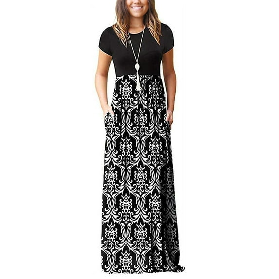 HAOMEILI Women Short Sleeve Loose Plain Maxi Dresses Casual Long Dresses with Pockets