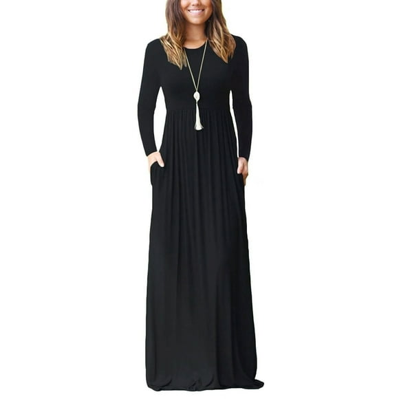 Women Short/Long Sleeve Loose Plain Maxi Dresses Casual Long Dresses with Pockets