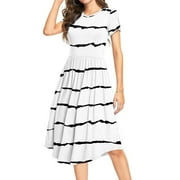 HAOMEILI Women Casual Short/Long Sleeve Dresses Empire Waist Knee Length Loose Dress with Pockets