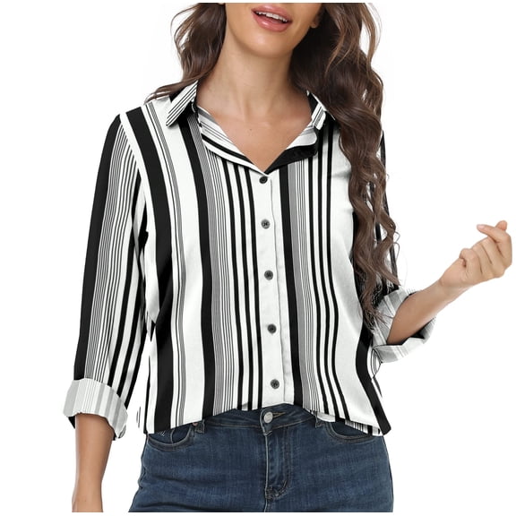 HAOMEILI Womens Casual Button Down Shirts V Neck Long Sleeve Collared Office Work Blouses Tops