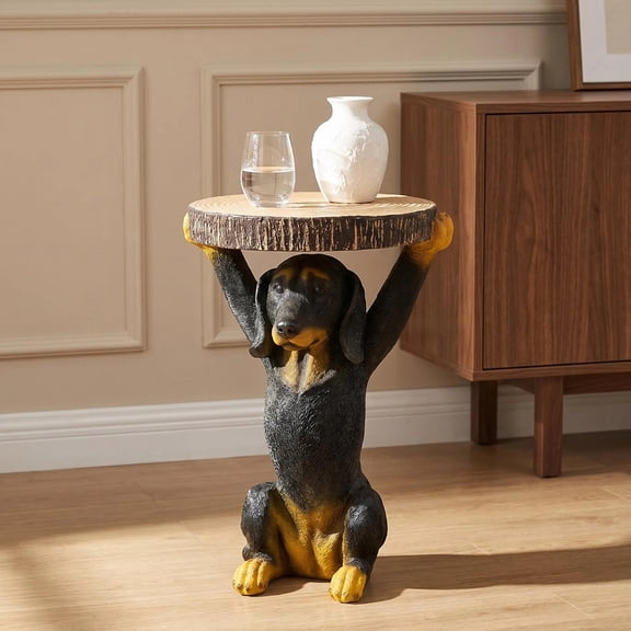 HAOMINS 22 In Dog Side Table, Modern End Table with Faux Wood Top, Hand Painted Dog Accent Table for Living Room, Bedroom, Study, Patio