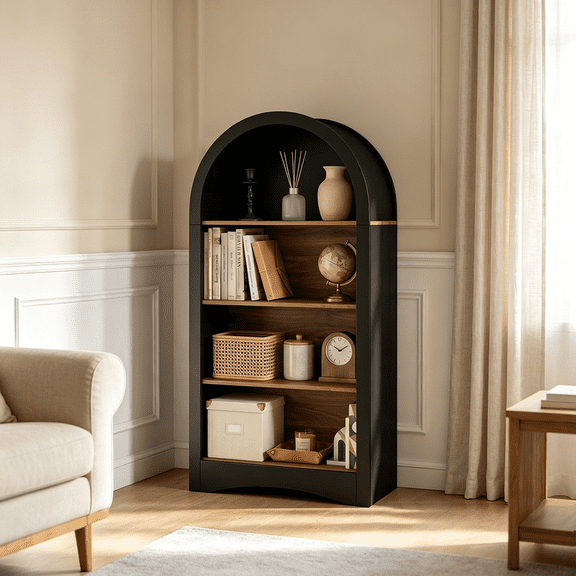HAOMINS 47" Tall Arched Cabinet, 4-Tier Freestanding Open Pantry Cabinet for Living Room, Kitchen, Home Office