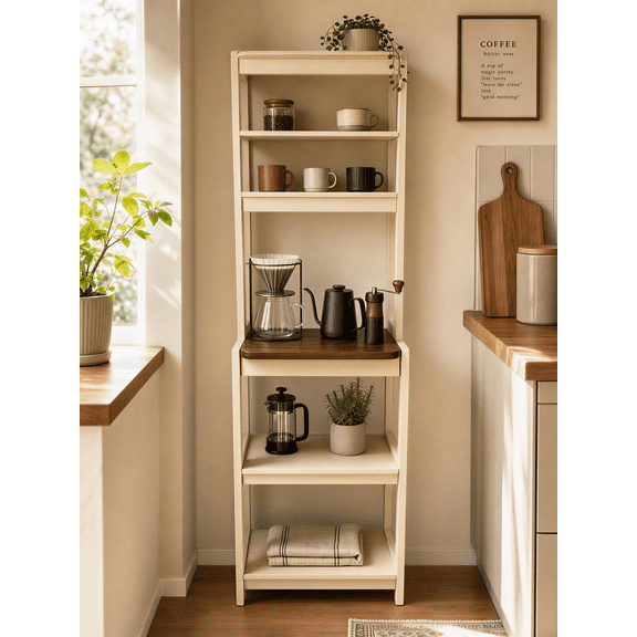 HAOMINS Bakers Rack, 5 Tier Free Standing Kitchen Storage Shelves with Adjustable Shelves for Small Spaces, Coffee Bar